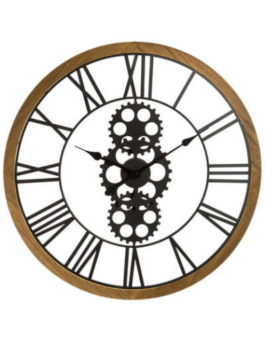 Reloj mecánico en metal y madera.
