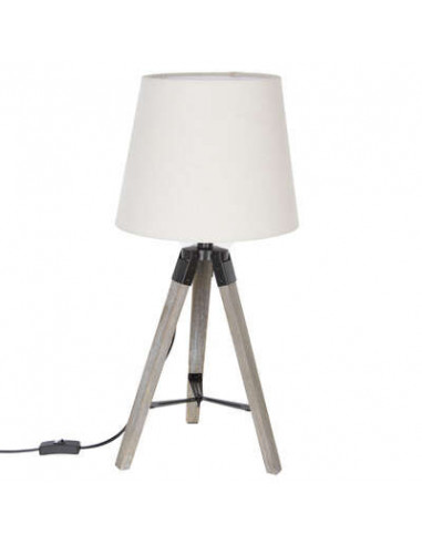 Lámpara de madera de trípode de lino