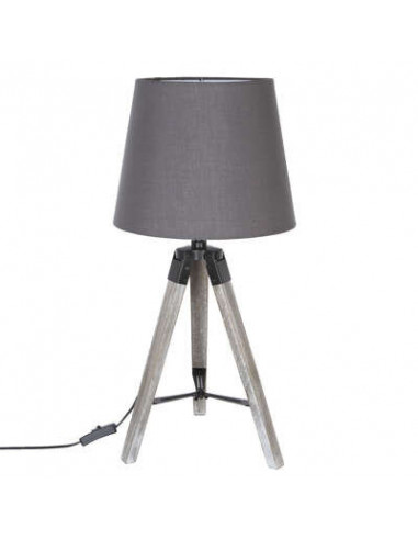 Lámpara de madera con trípode gris